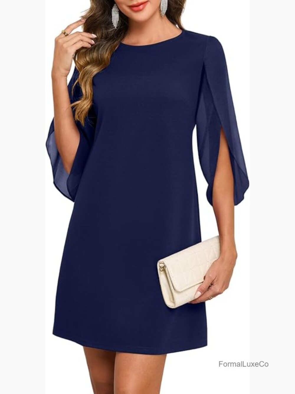 Flutter Sleeve A-line Cocktail Dress with Cowl Neck